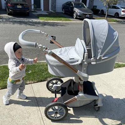 Cosy and Versatile Stroller Baby Height-Adjustable Seat and Reclining Baby Car - Grey