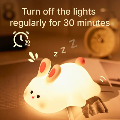 Rabbit Silicone Night Light, Modern Bia Face Cute Animal Bedside Lamp, USB Rechargeable, Nursery, Dimmable Timer Function