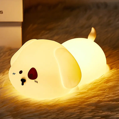 Night Light Adorable Silicone Puppy - Tap-to-Illuminate, 1200mAh Battery - Soft Decorative Lamp for Home, Living Room