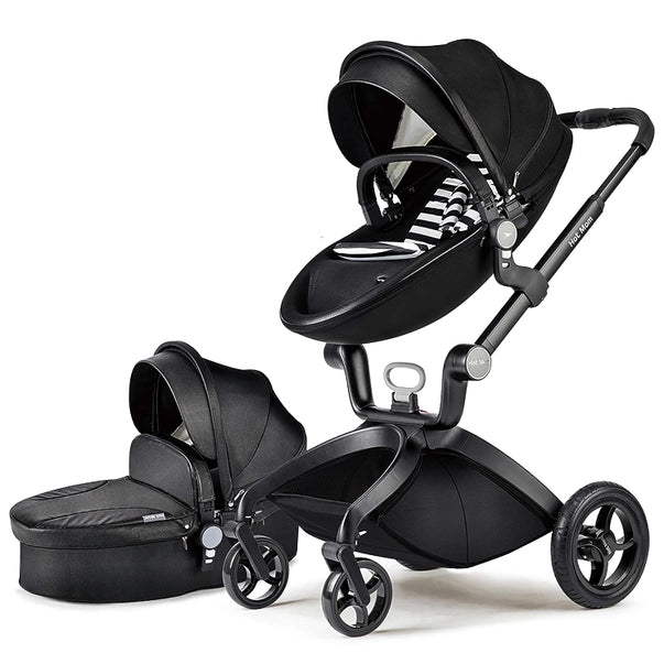 Versatile Stroller Baby Height-Adjustable Seat and Reclining Baby Car - Black