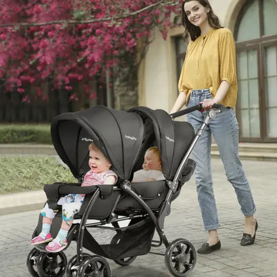 Stroller Baby Joy Foldable Lightweight Front Rear Seats,Double Baby Seat Stroller - Black