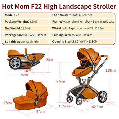 Essential Companion Baby Stroller Height-Adjustable Seat and Reclining Baby Car - Brown