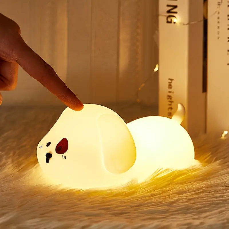 Night Light Adorable Silicone Puppy - Tap-to-Illuminate, 1200mAh Battery - Soft Decorative Lamp for Home, Living Room