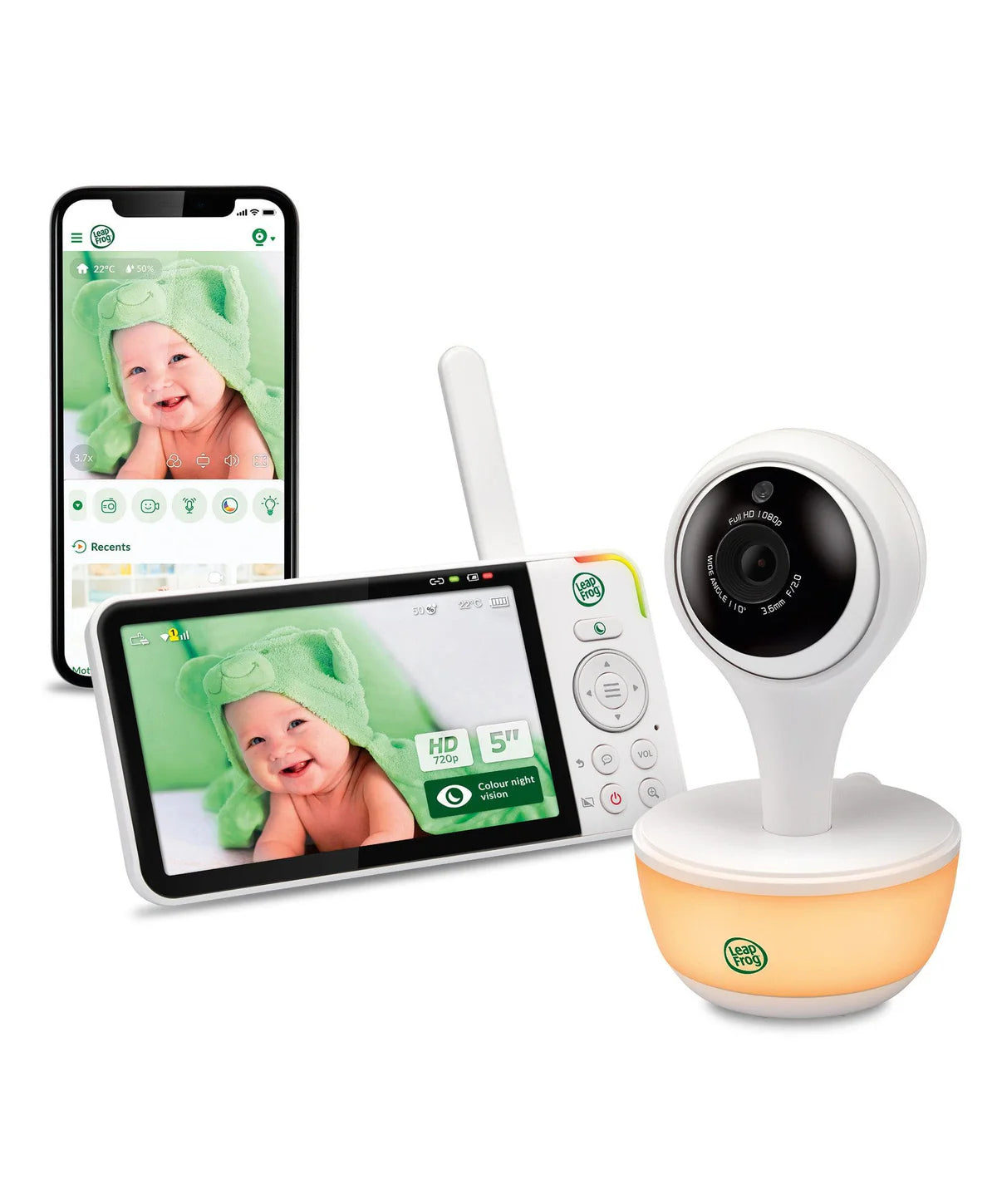 LeapFrog LF815HD 5' Smart Video Baby Monitor with Colour Night Vision – White