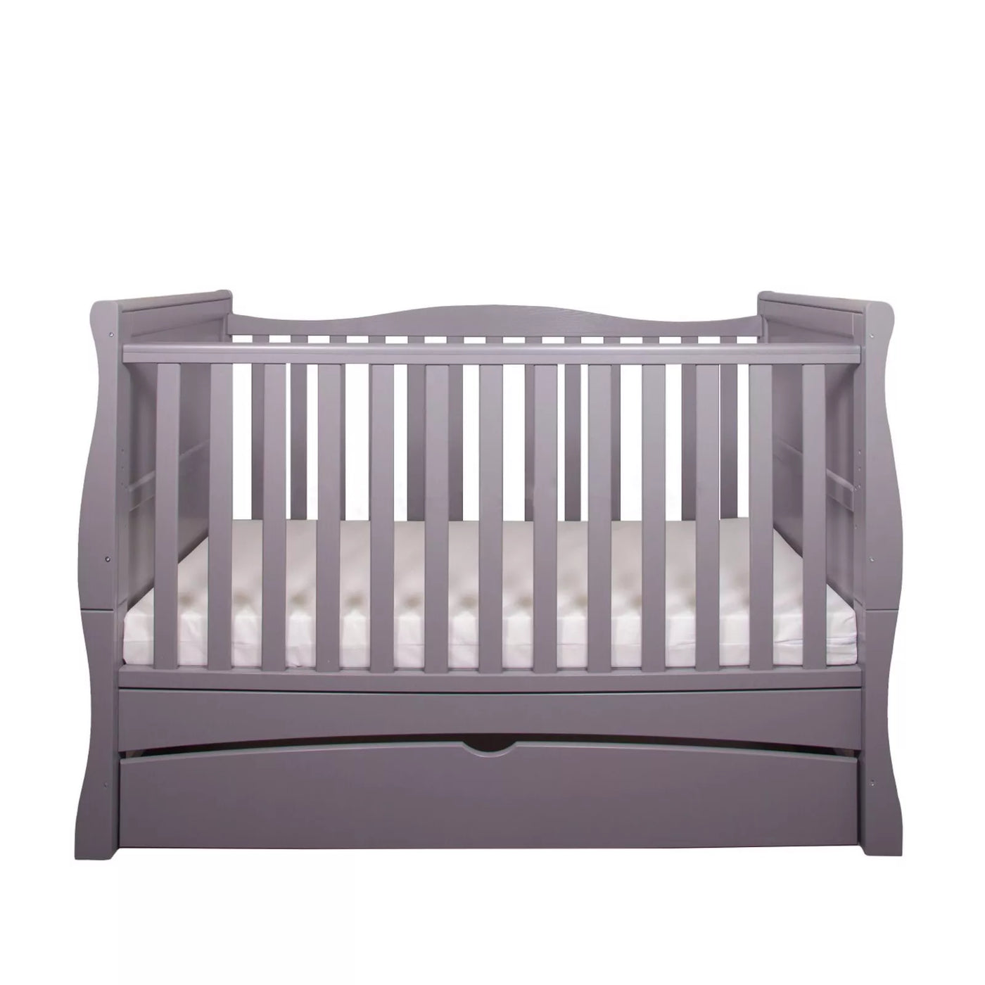 Baby Cot Bed Grey Sleigh GILBERT Baby Cot Bed Drawer – optional Fibre Mattress 140x70x10