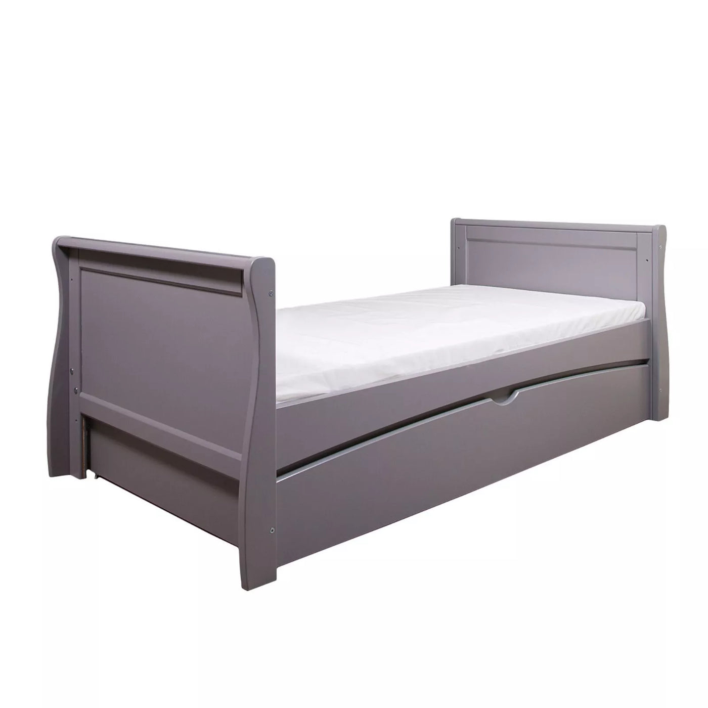 Baby Cot Bed Grey Sleigh GILBERT Baby Cot Bed Drawer – optional Fibre Mattress 140x70x10