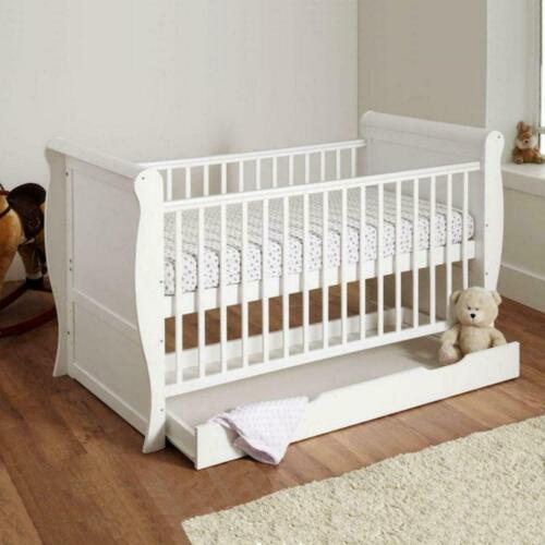 Sleigh Cot Bed Baby Cot Toddler Newborn Bed with Sprung Mattress Included