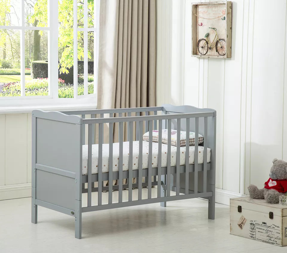 Baby Cot Bed Wooden Orlando and Water Repellent Mattress White or Grey