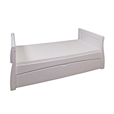 Baby Cot Bed White Sleigh GILBERT with Fibre Mattress 140x70x10