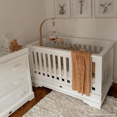 Modern Barley White Baby Cot - Convertible Plus Nursery Furniture Set