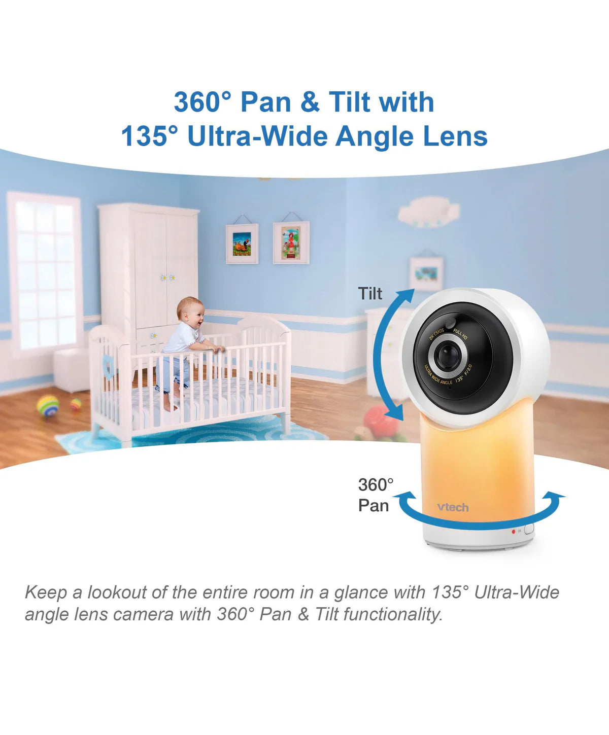 VTech RM7766HD 7 Smart Pan & Tilt Baby Monitor in White